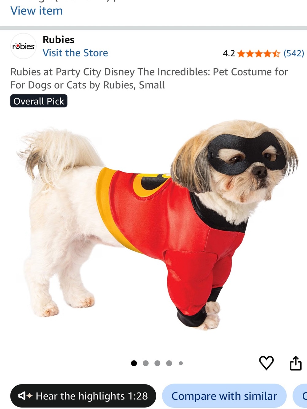 Rubie's Red and Black Incredibles Dog Costume with Yellow Accents